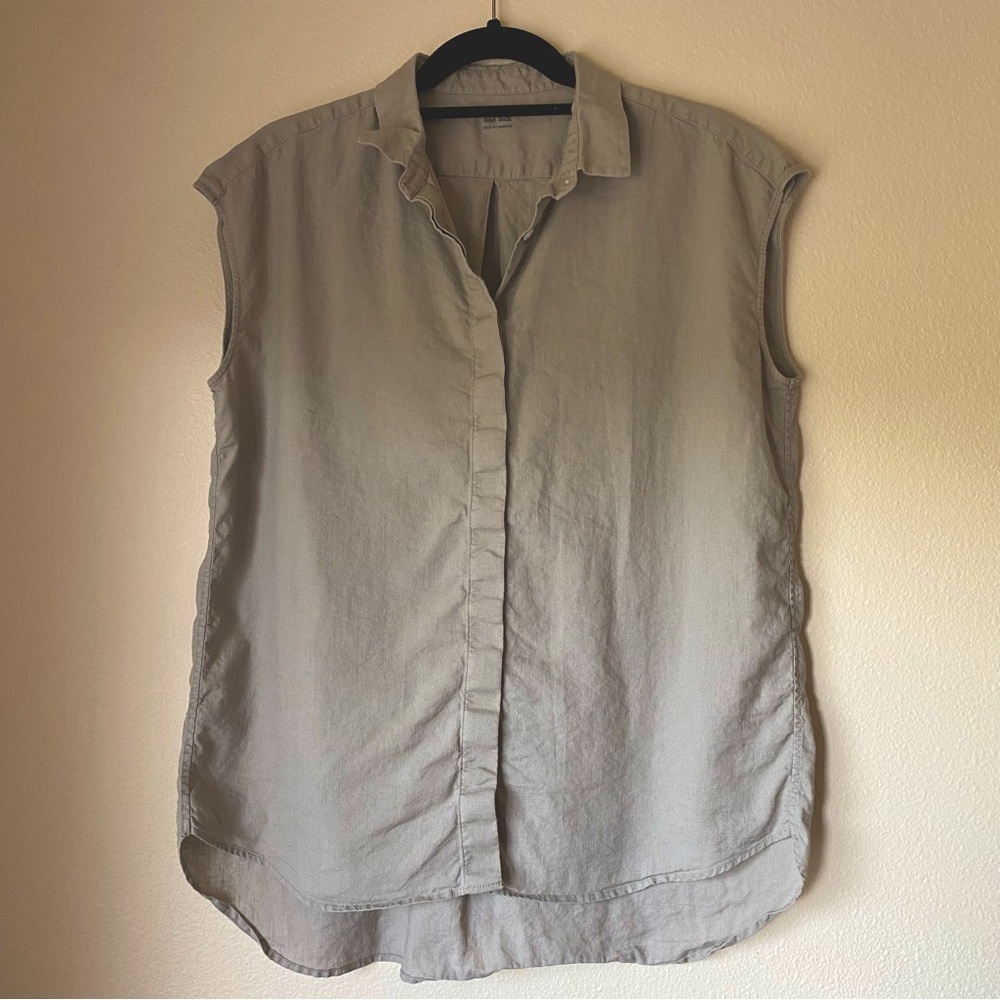MUJI Sleeveless Beige Button-Up Linen Top, OS - Large